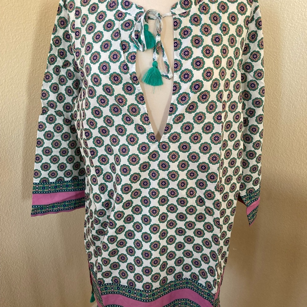 NWT J. Crew White Pink Green Cotton Tunic Beach Dress Size S NWT